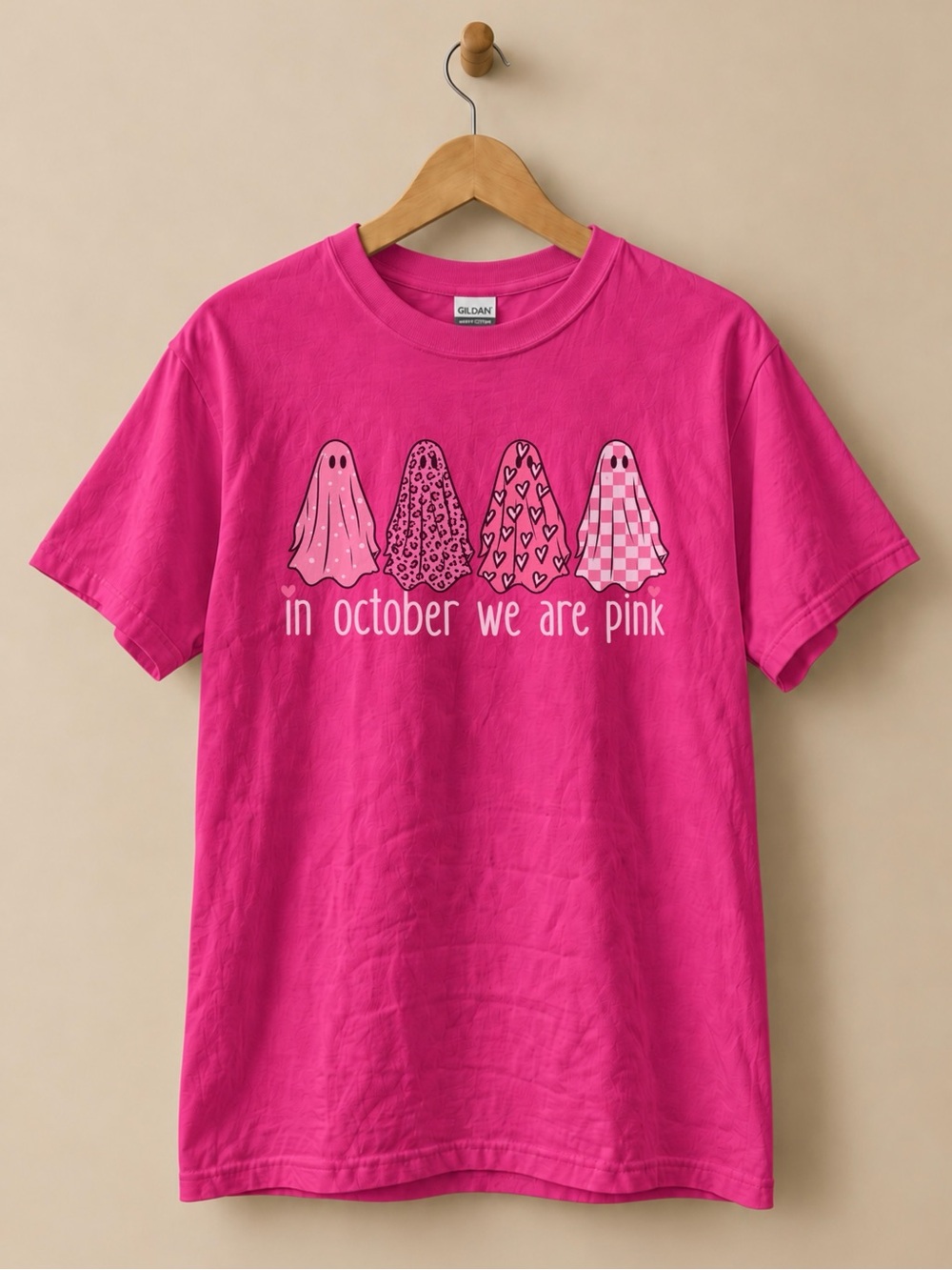 In October We Wear Pink Ghost Unisex T-shirt Halloween Ghost Tee